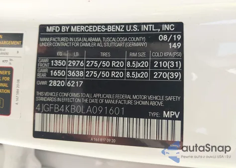 2020 Mercedes-Benz Gle 350 4Matic from USA, damaged, VIN 4JGFB4KB0LA091601